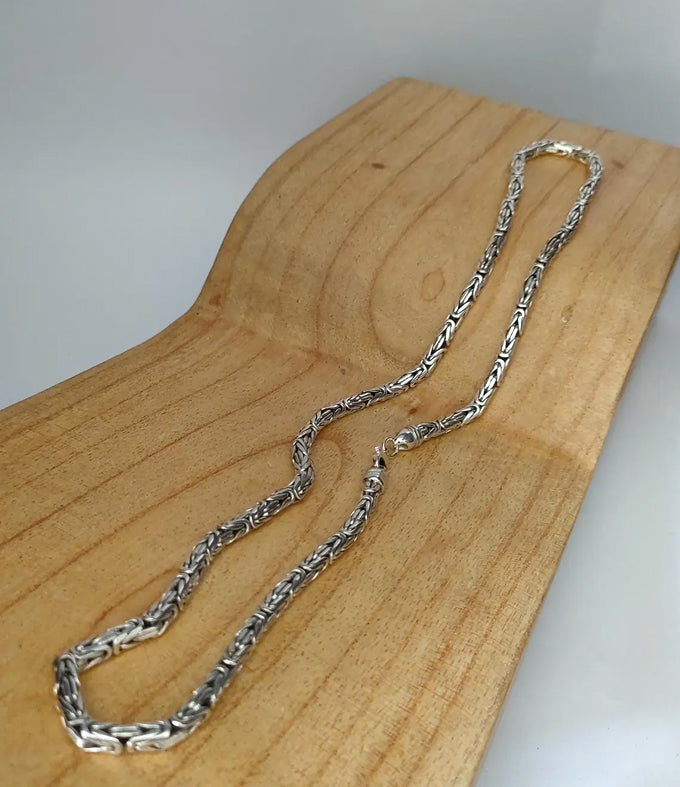 999 Pure Silver Byzantine Chain Necklace - Handmade Bali Silver, Men's Jewelry