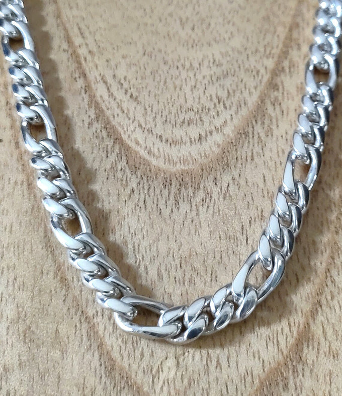 999 Pure Silver Figaro Chain Necklace - Men's Jewelry