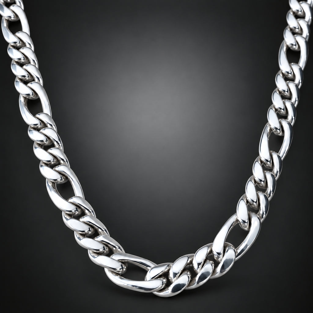 999 Pure Silver Figaro Chain Necklace, 8mm Handmade