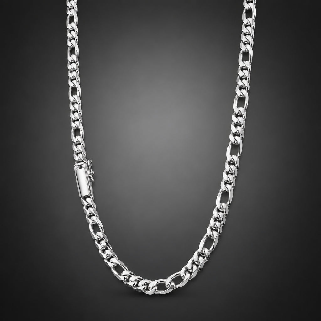 999 Pure Silver Figaro Chain Necklace, 8mm Handmade