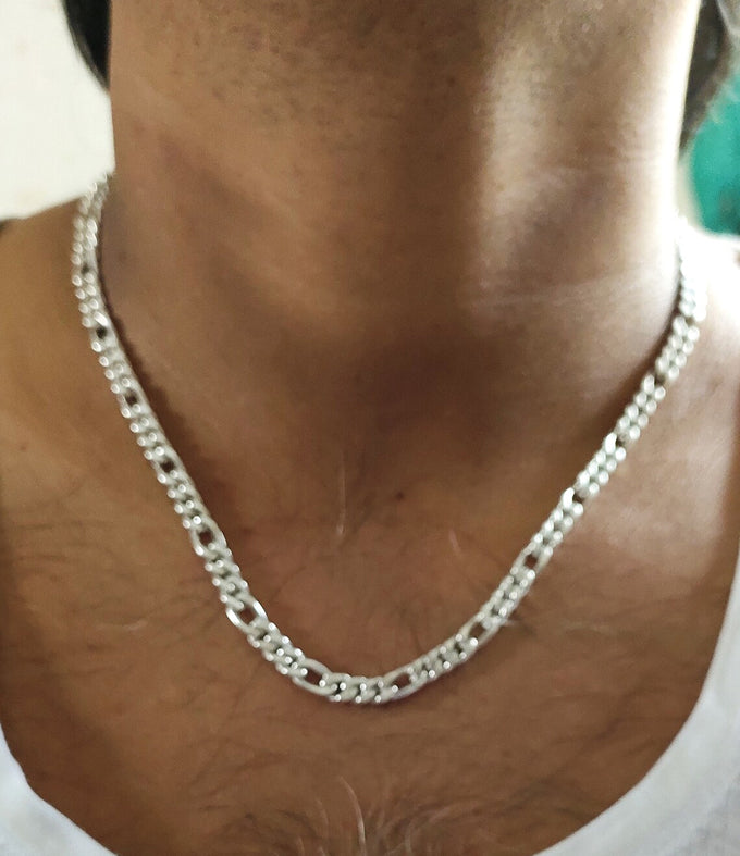 999 Pure Silver Figaro Chain Necklace - Men's Jewelry