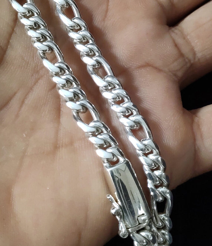 999 Pure Silver Figaro Chain Necklace - Men's Jewelry