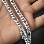 999 Pure Silver Figaro Chain Necklace, 8mm Handmade