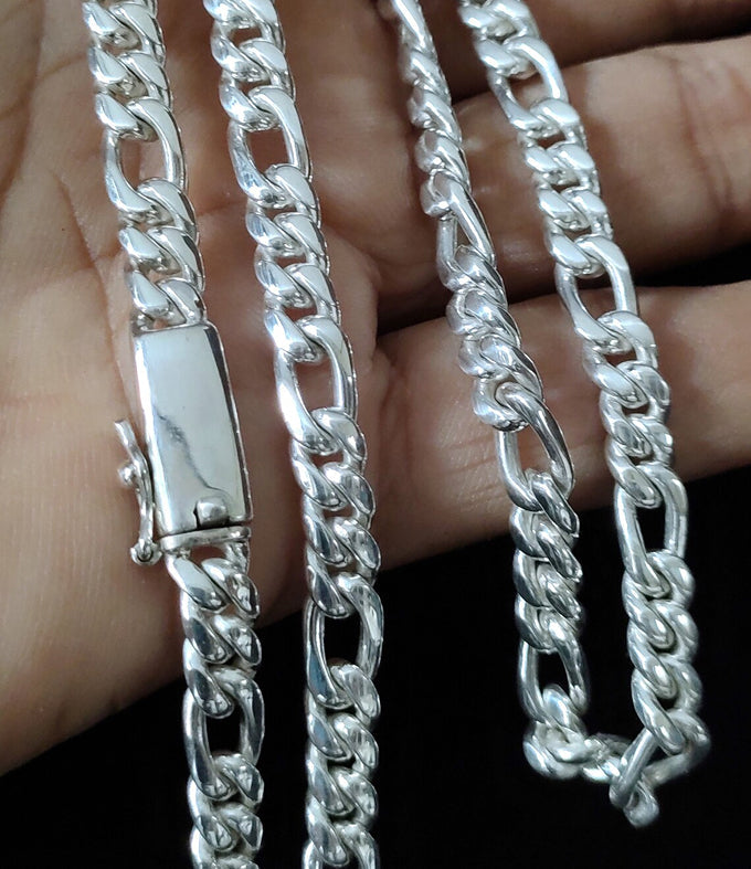 999 Pure Silver Figaro Chain Necklace - Men's Jewelry