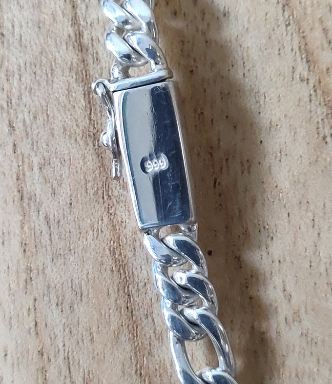 999 Pure Silver Figaro Chain Necklace - Men's Jewelry