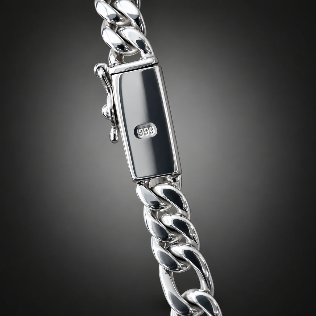 999 Pure Silver Figaro Chain Necklace, 8mm Handmade