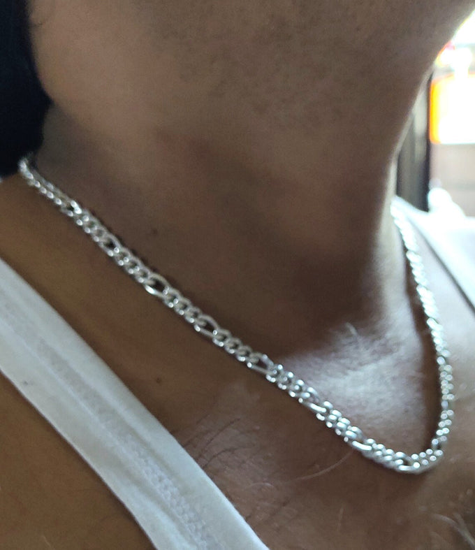 999 Pure Silver Figaro Chain Necklace - Men's Jewelry