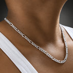 999 Pure Silver Figaro Chain Necklace, 8mm Handmade