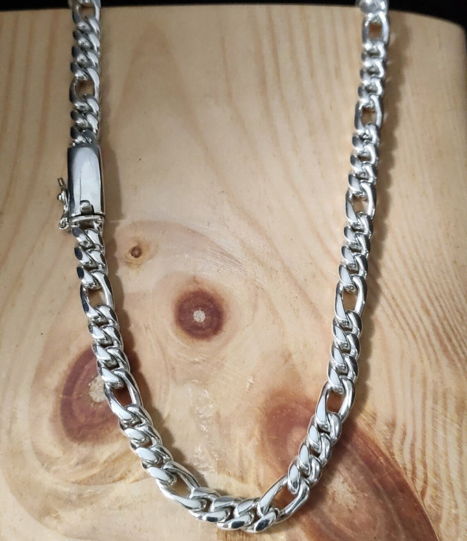 999 Pure Silver Figaro Chain Necklace - Men's Jewelry