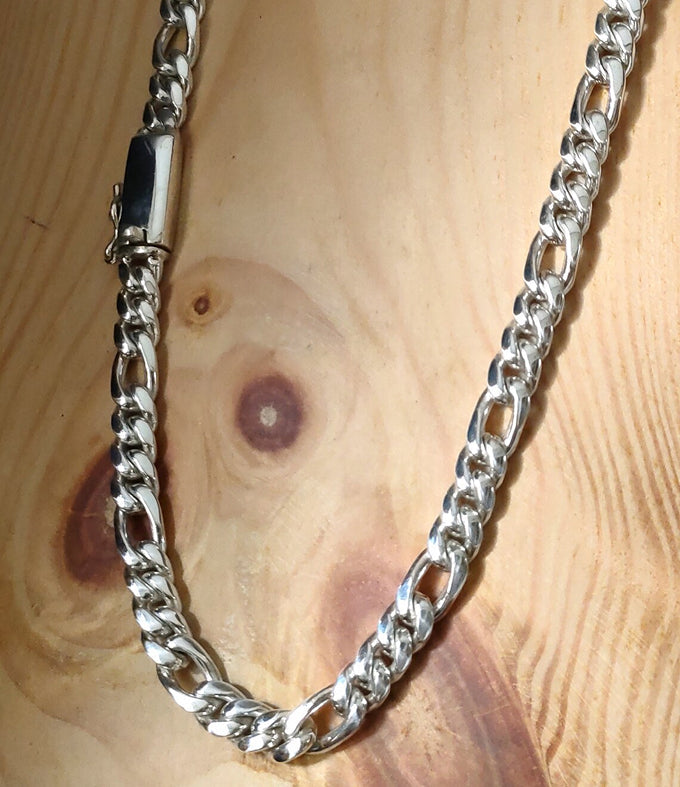 999 Pure Silver Figaro Chain Necklace - Men's Jewelry