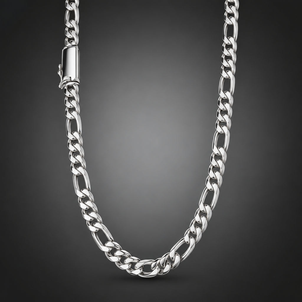 999 Pure Silver Figaro Chain Necklace, 8mm Handmade