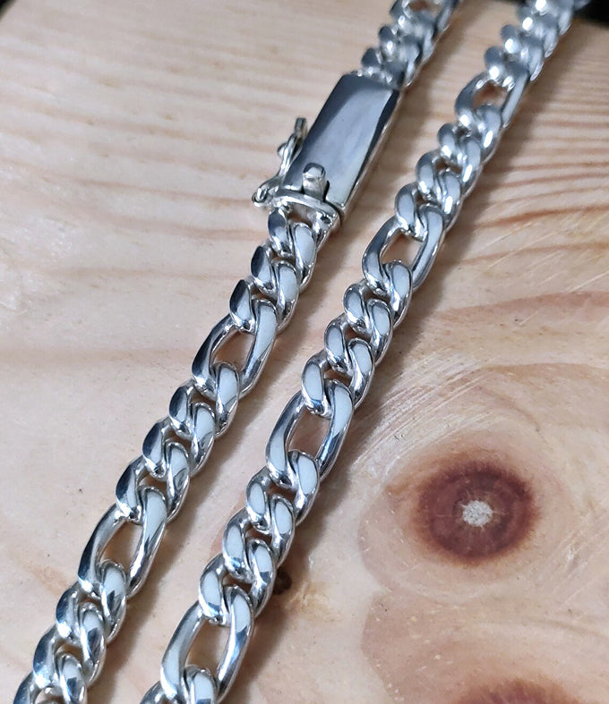 999 Pure Silver Figaro Chain Necklace - Men's Jewelry