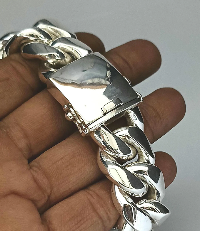 999 Silver Curb Chain Bracelet - 24mm Wide, Heavyweight Men's Jewelry