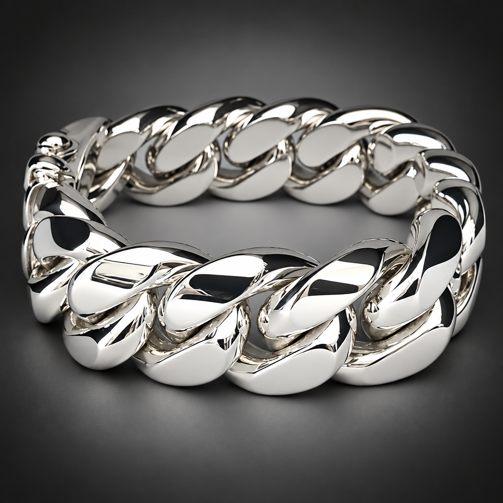 Men’s 999 Pure Silver Curb Chain Bracelet, 23–24mm Heavyweight