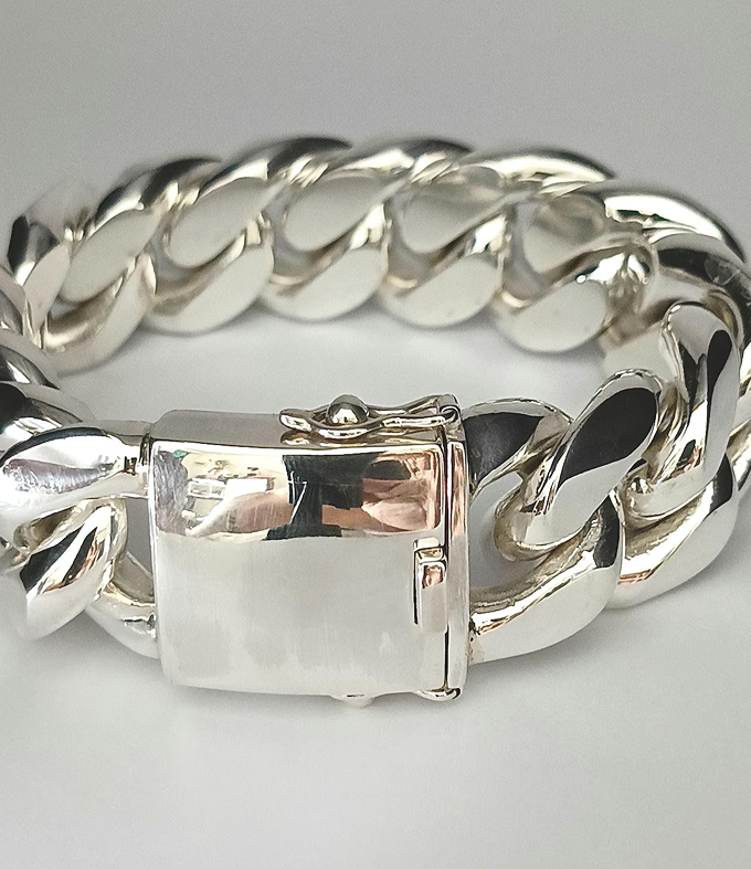 999 Silver Curb Chain Bracelet - 24mm Wide, Heavyweight Men's Jewelry