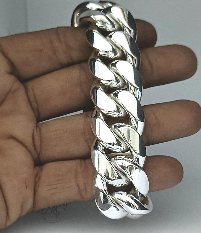999 Silver Curb Chain Bracelet - 24mm Wide, Heavyweight Men's Jewelry
