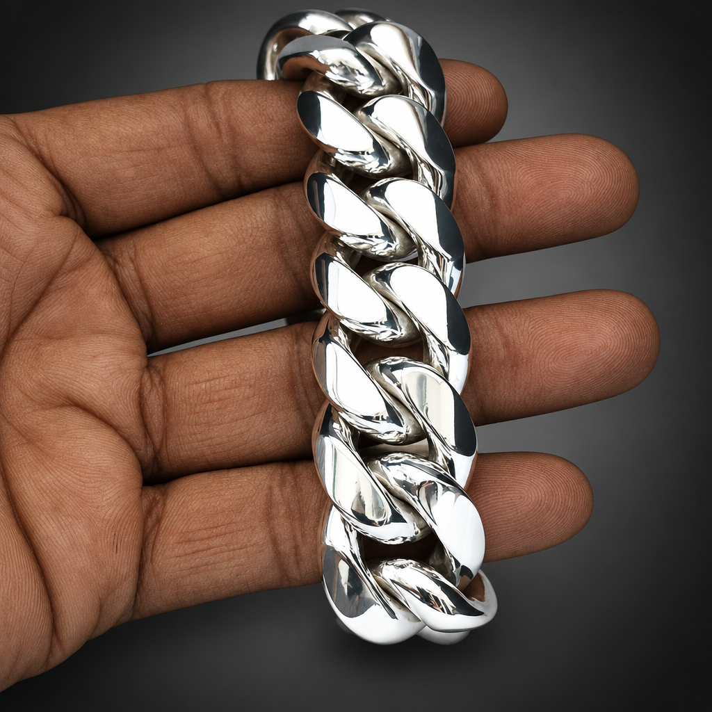 Men’s 999 Pure Silver Curb Chain Bracelet, 23–24mm Heavyweight