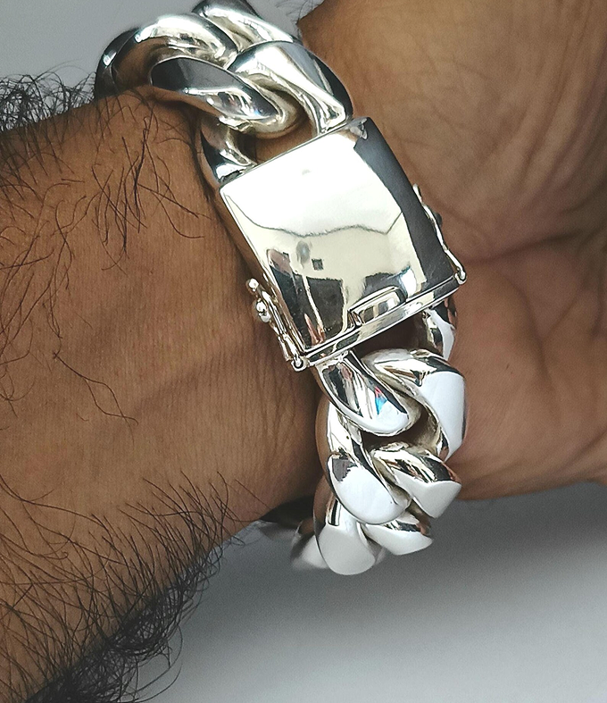 999 Silver Curb Chain Bracelet - 24mm Wide, Heavyweight Men's Jewelry