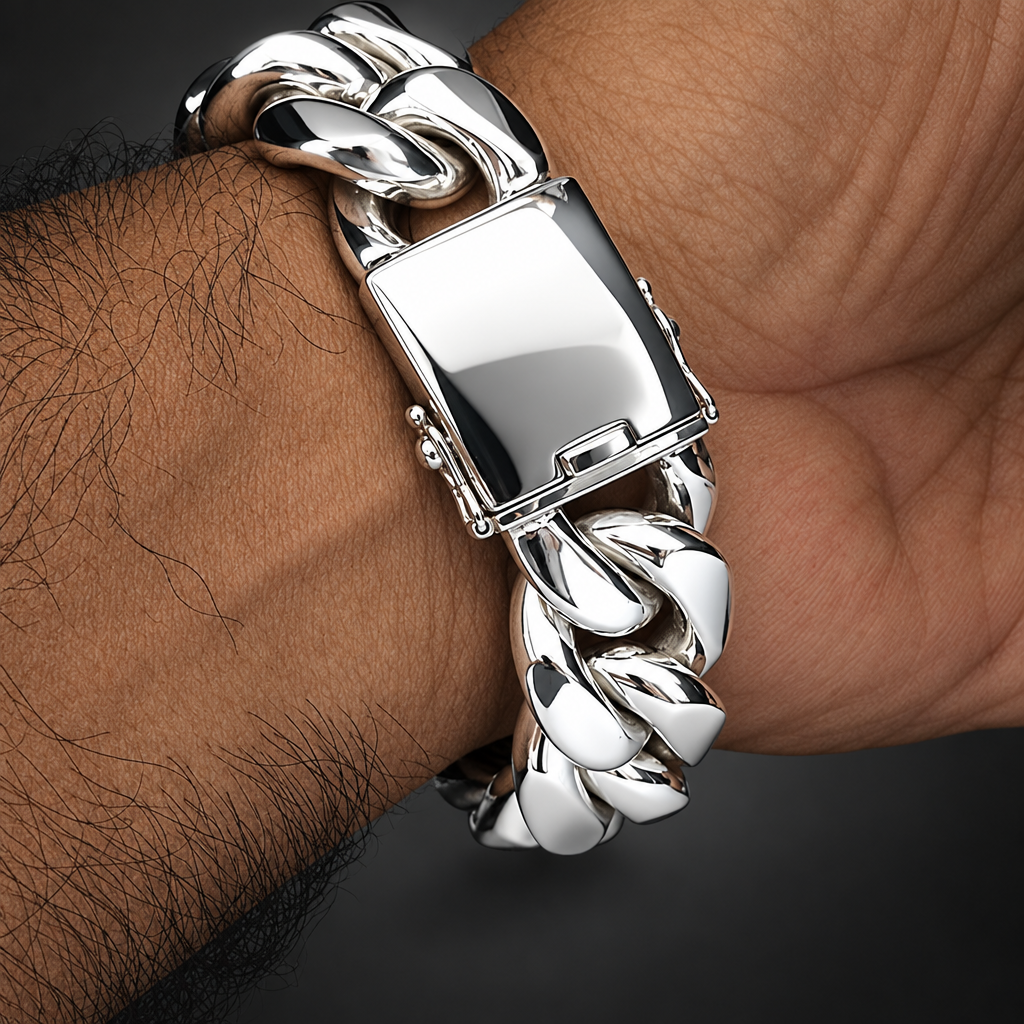 Men’s 999 Pure Silver Curb Chain Bracelet, 23–24mm Heavyweight