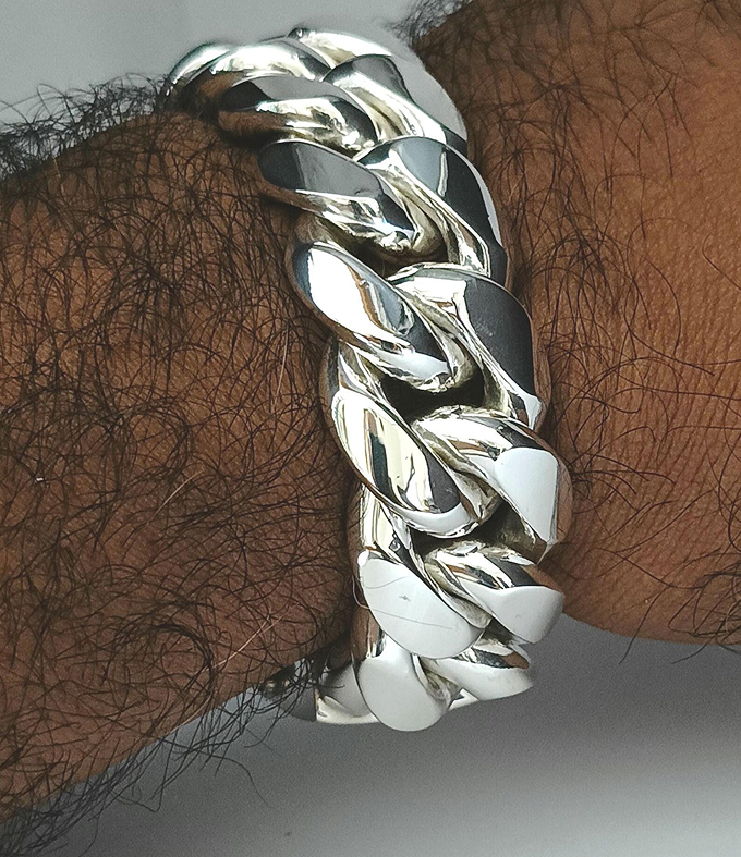 999 Silver Curb Chain Bracelet - 24mm Wide, Heavyweight Men's Jewelry