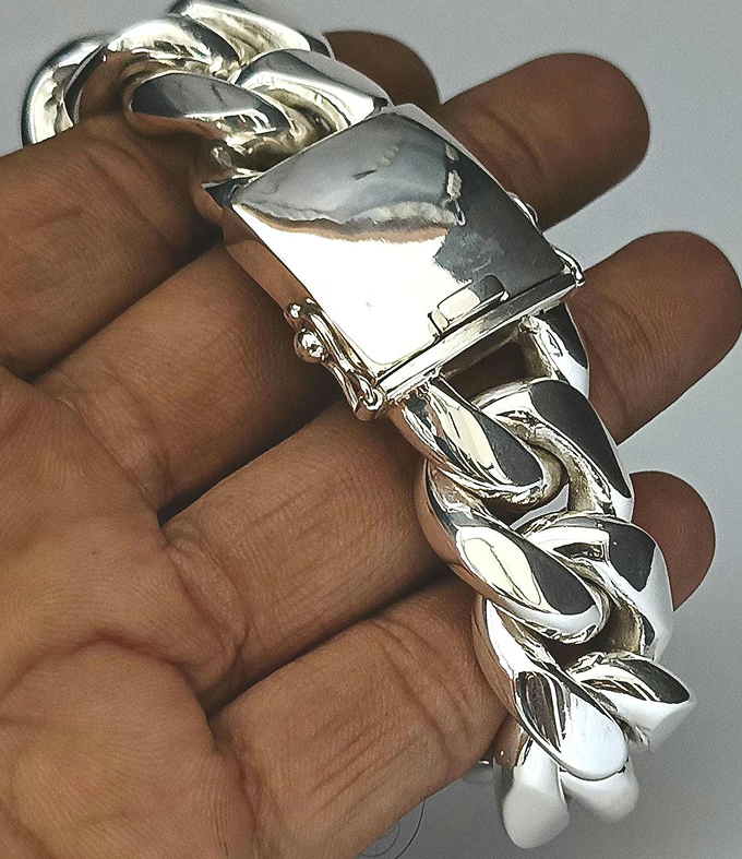 999 Silver Curb Chain Bracelet - 24mm Wide, Heavyweight Men's Jewelry