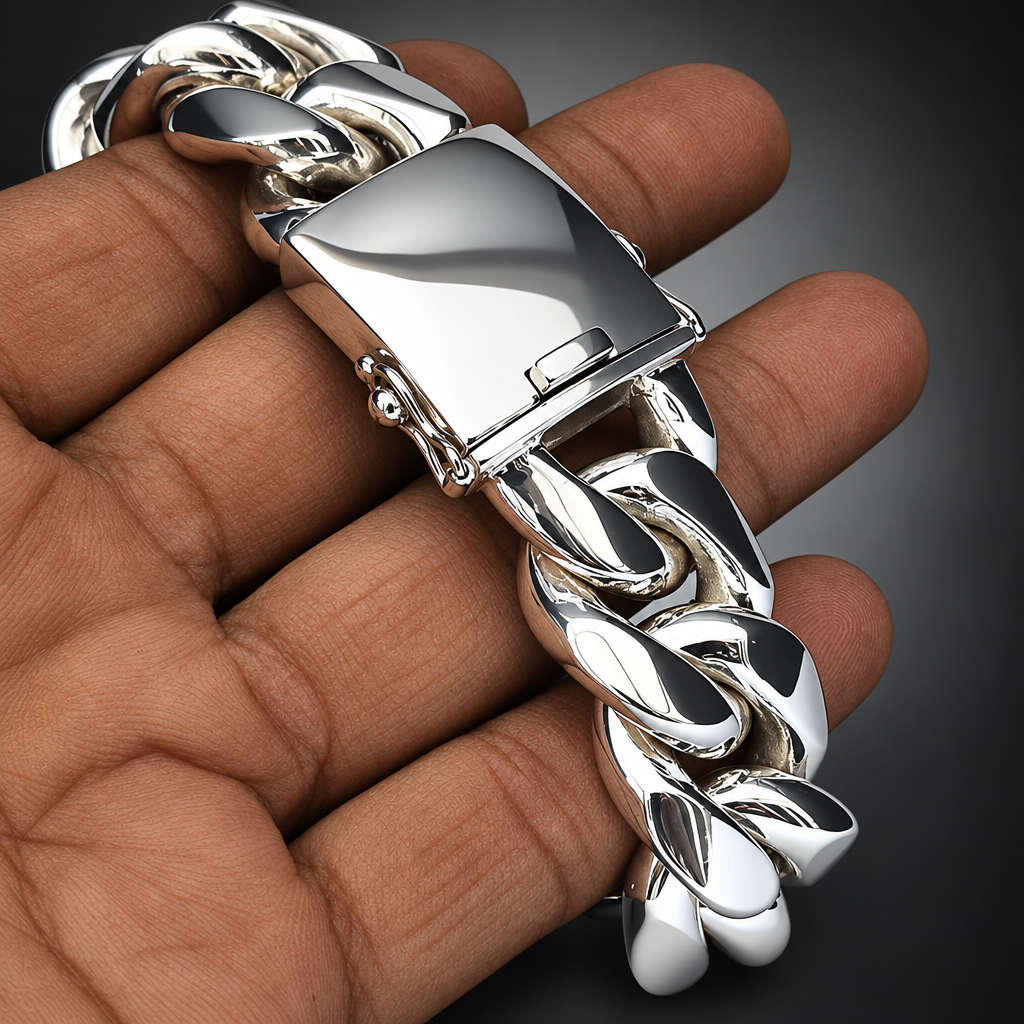 Men’s 999 Pure Silver Curb Chain Bracelet, 23–24mm Heavyweight