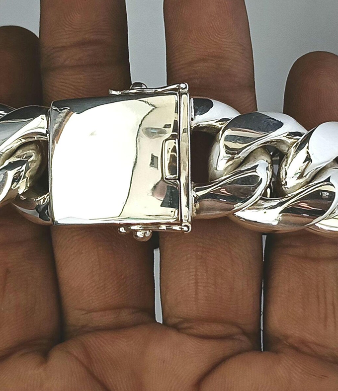 999 Silver Curb Chain Bracelet - 24mm Wide, Heavyweight Men's Jewelry