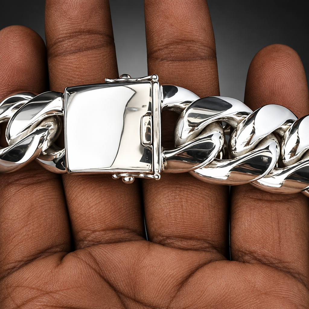 Men’s 999 Pure Silver Curb Chain Bracelet, 23–24mm Heavyweight