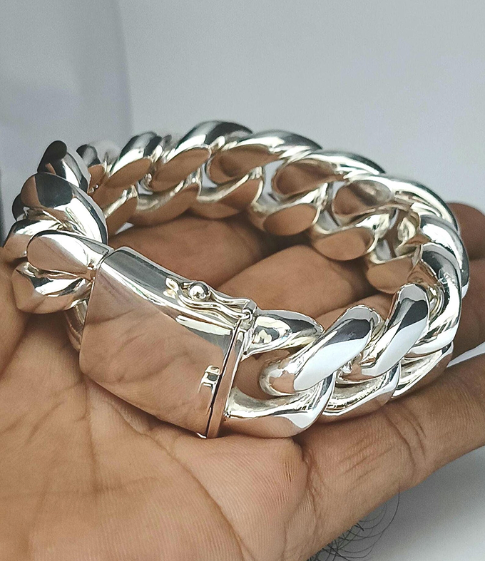 999 Silver Curb Chain Bracelet - 24mm Wide, Heavyweight Men's Jewelry