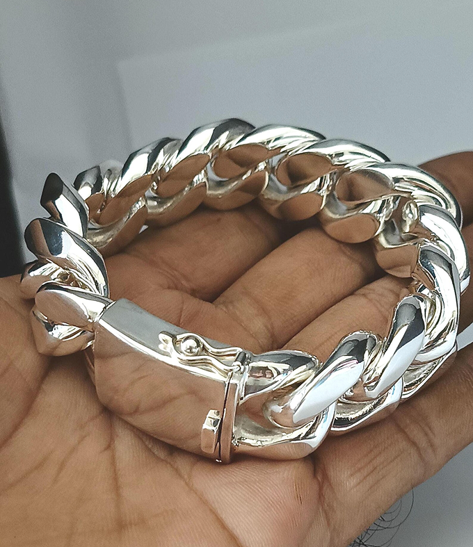 999 Silver Curb Chain Bracelet - 24mm Wide, Heavyweight Men's Jewelry