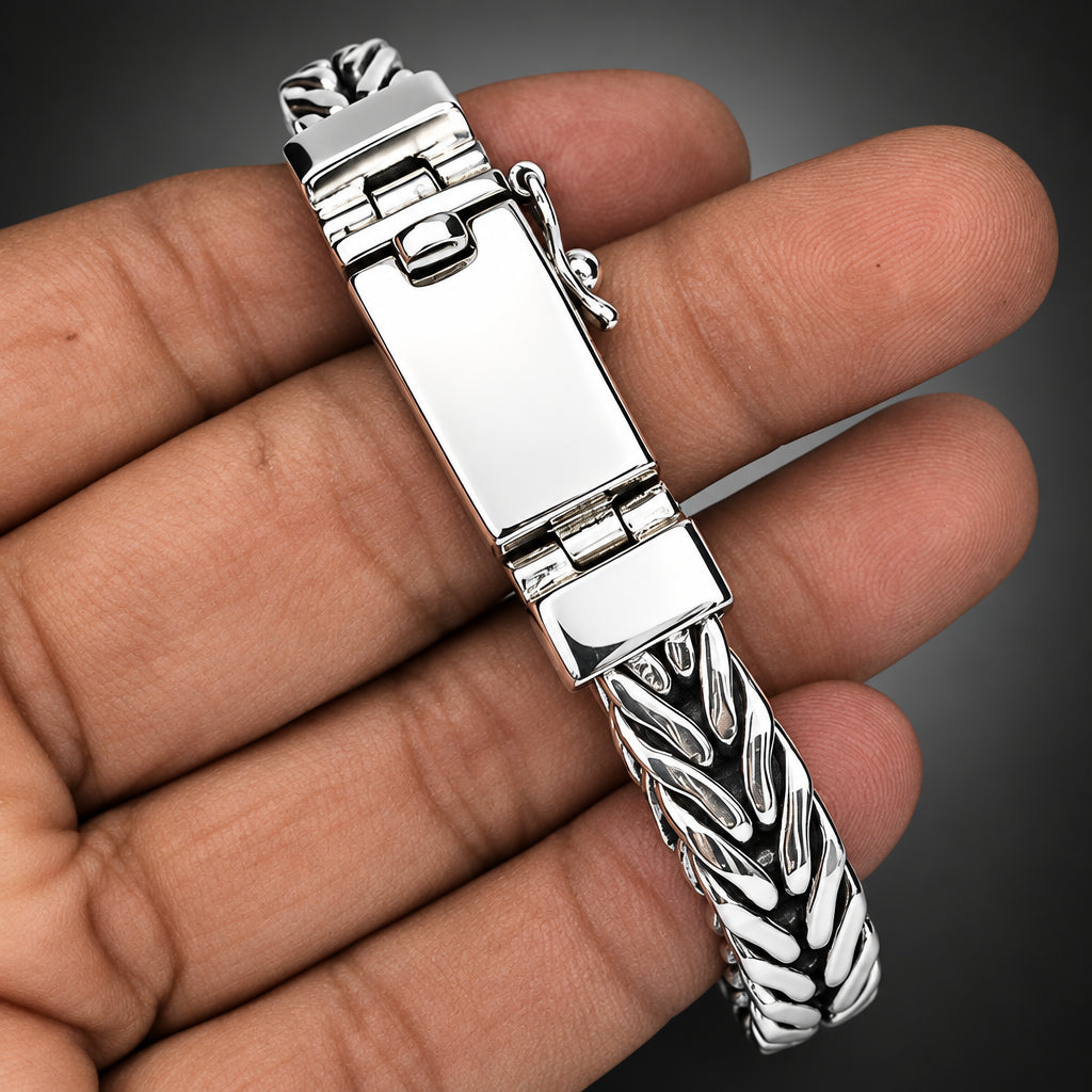 Men’s 999 Pure Silver Foxtail Chain Bracelet, 10mm Handmade