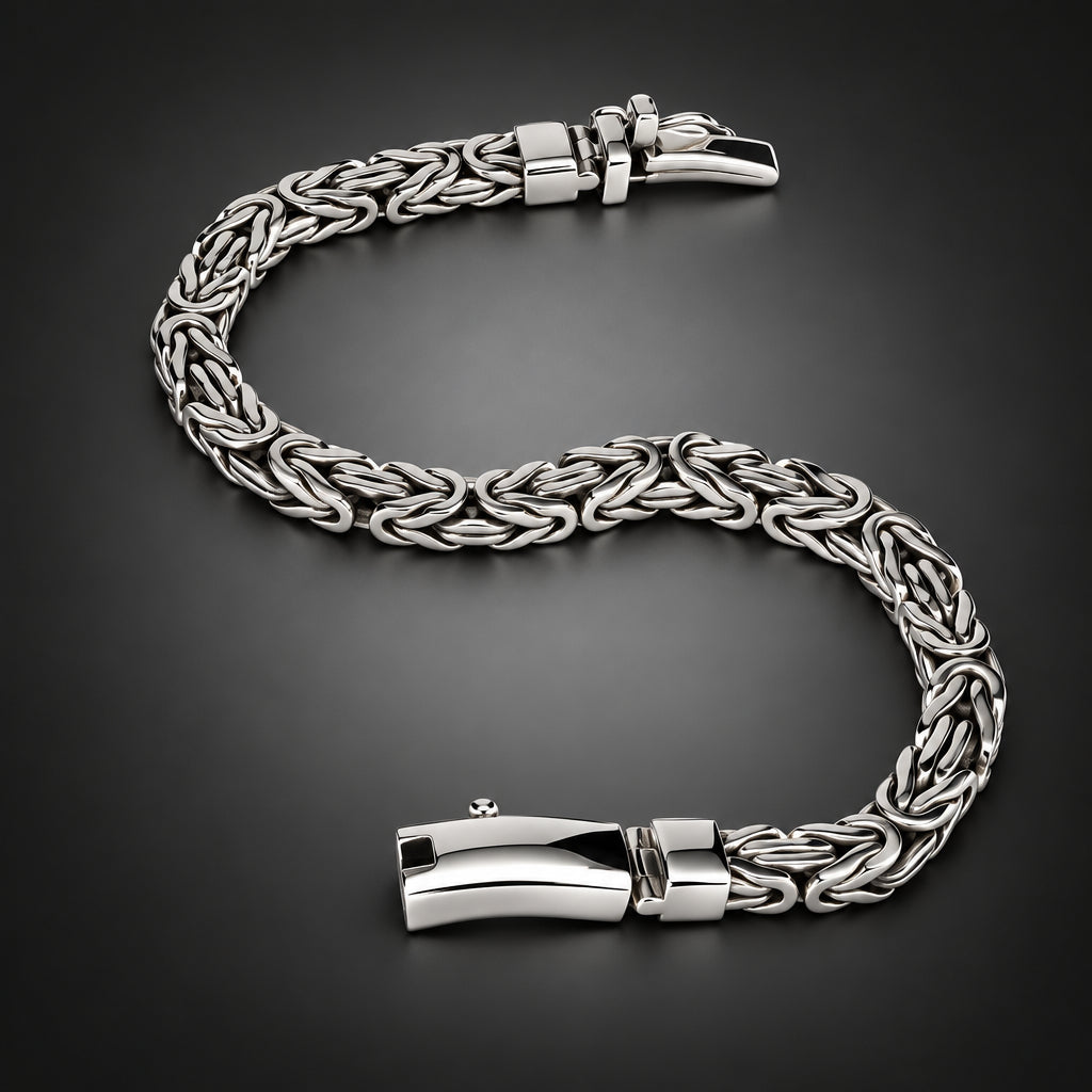 Men’s 999 Pure Silver Byzantine Snake Chain Bracelet, 6mm
