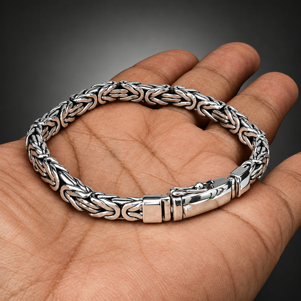 Men’s 999 Pure Silver Byzantine Snake Chain Bracelet, 6mm