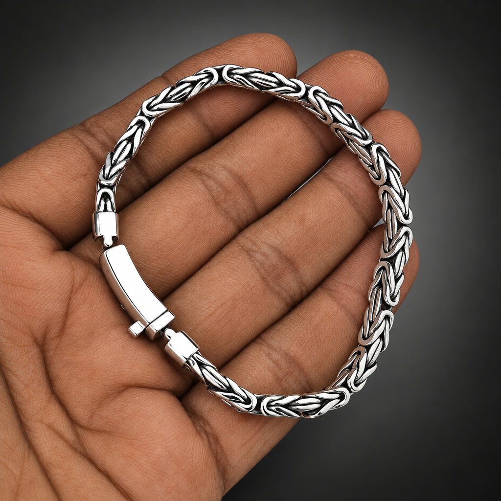 Men’s 999 Pure Silver Byzantine Snake Chain Bracelet, 6mm