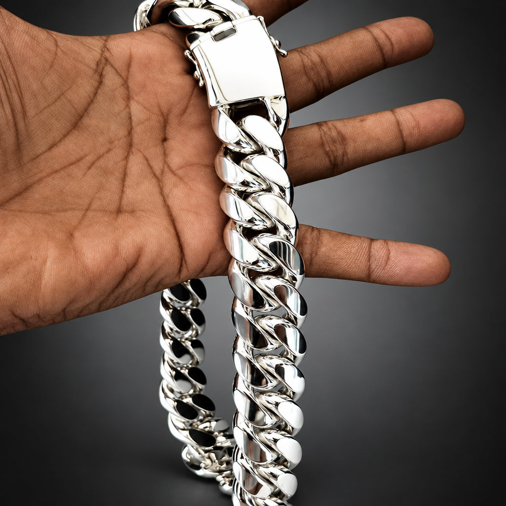Men’s 999 Pure Silver Cuban Curb Chain Necklace, 25mm Heavyweight