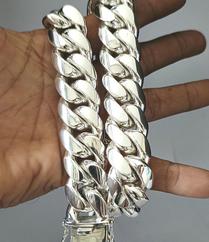 Mens Chunky 999 Solid Silver Curb Chain Necklace - Heavy Cuban Link