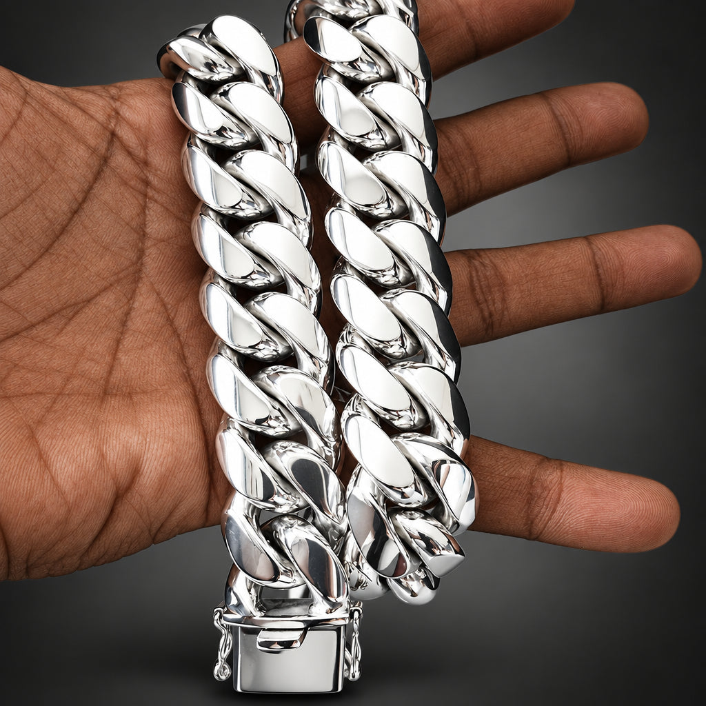 Men’s 999 Pure Silver Cuban Curb Chain Necklace, 25mm Heavyweight