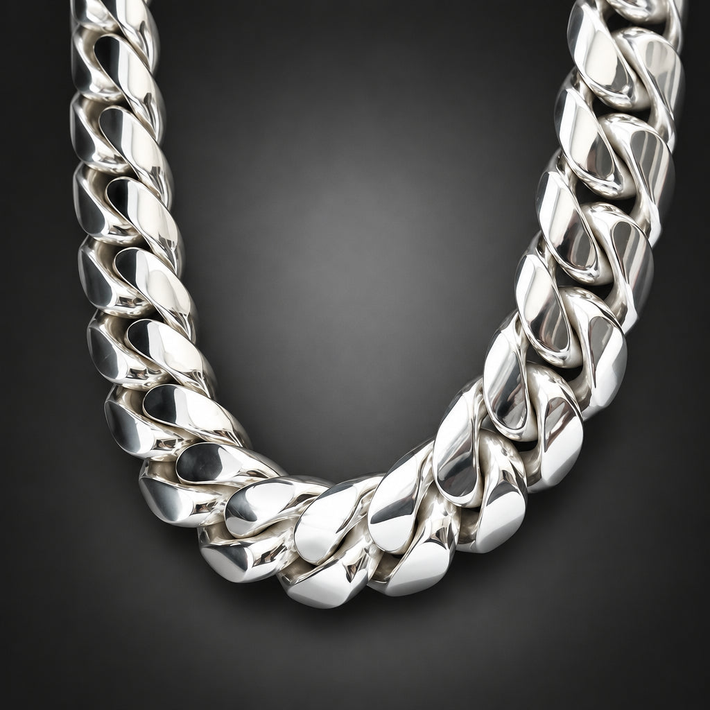 Men’s 999 Pure Silver Cuban Curb Chain Necklace, 25mm Heavyweight