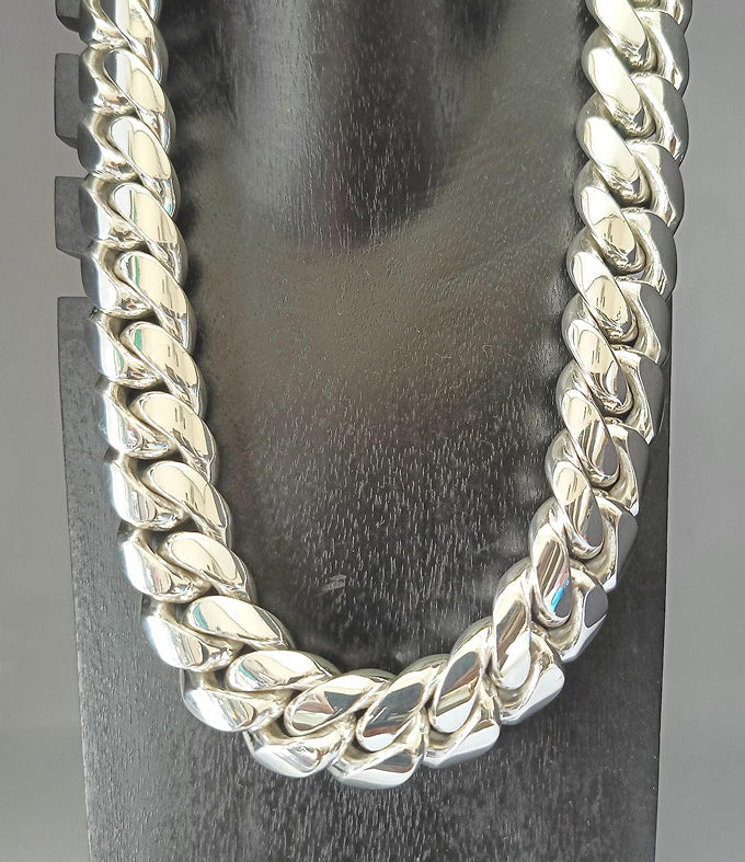 Mens Chunky 999 Solid Silver Curb Chain Necklace - Heavy Cuban Link