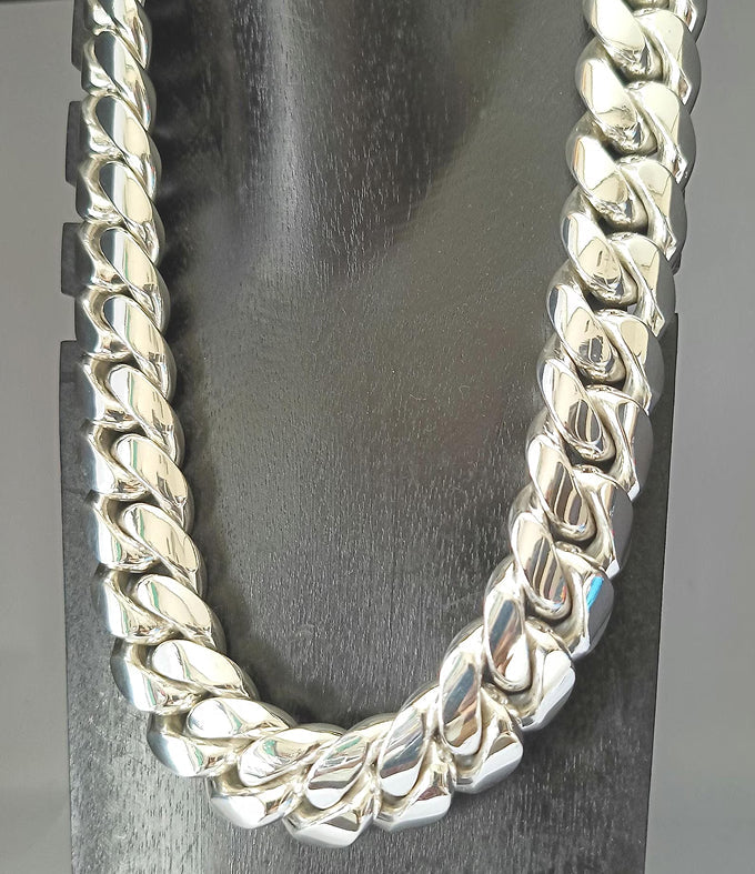 Mens Chunky 999 Solid Silver Curb Chain Necklace - Heavy Cuban Link