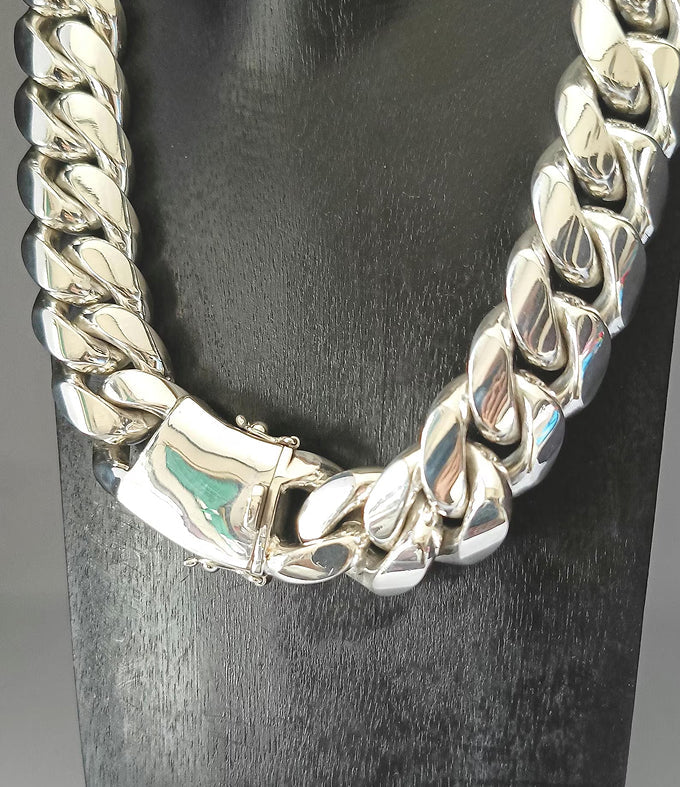 Mens Chunky 999 Solid Silver Curb Chain Necklace - Heavy Cuban Link