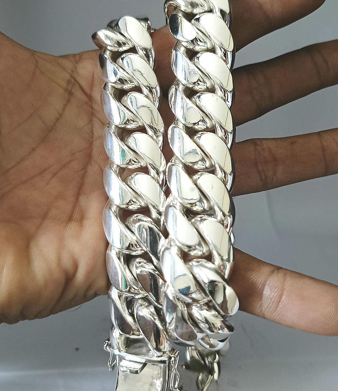 Mens Chunky 999 Solid Silver Curb Chain Necklace - Heavy Cuban Link