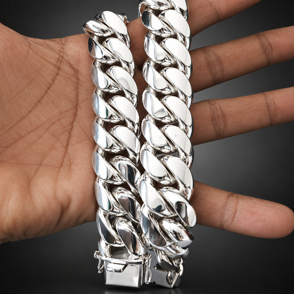 Men’s 999 Pure Silver Cuban Curb Chain Necklace, 25mm Heavyweight