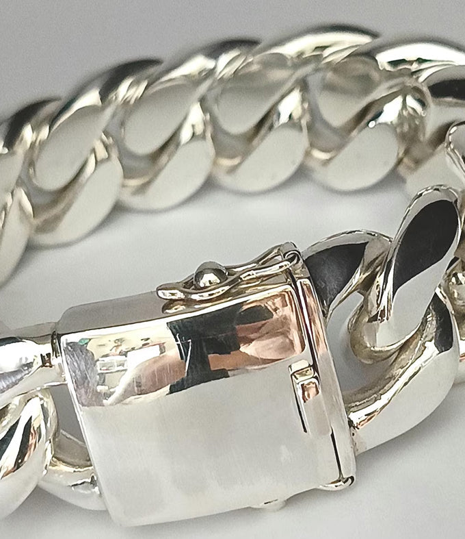 Mens Chunky 999 Solid Silver Curb Chain Necklace - Heavy Cuban Link