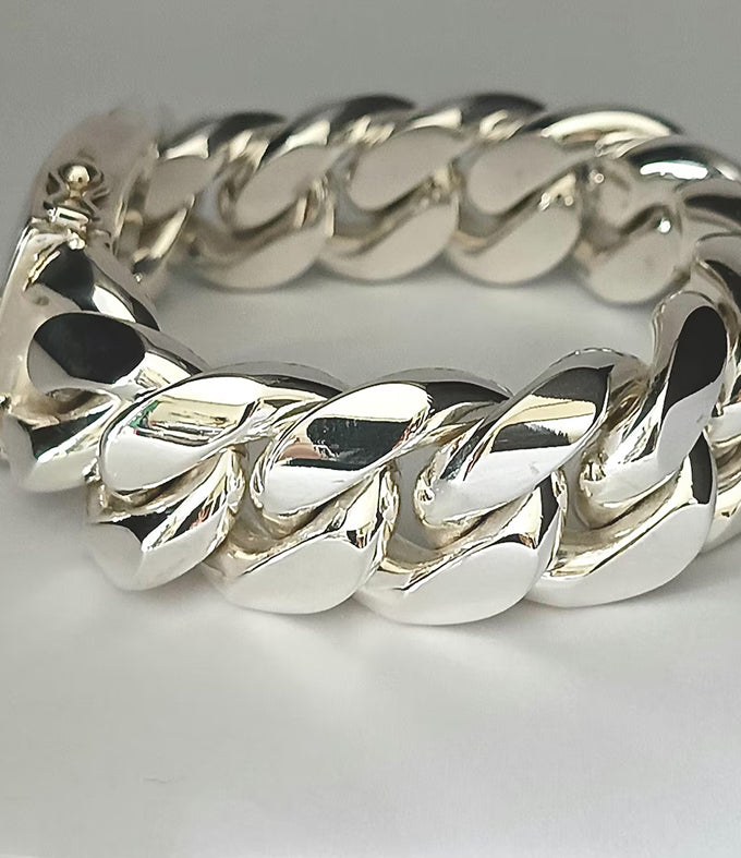 Mens Chunky 999 Solid Silver Curb Chain Necklace - Heavy Cuban Link