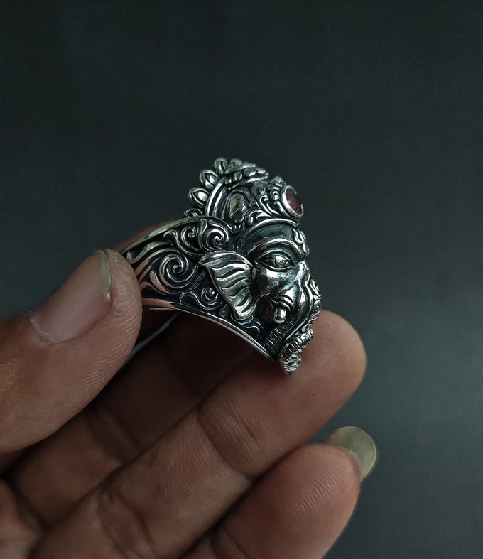 Spiritually Inspired Ganesha Ring - Artisan Crafted Sterling Silver Hindu Jewelry.