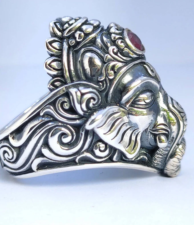 Spiritually Inspired Ganesha Ring - Artisan Crafted Sterling Silver Hindu Jewelry.