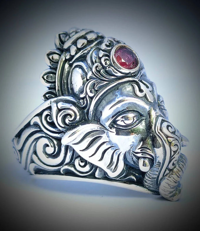 Spiritually Inspired Ganesha Ring - Artisan Crafted Sterling Silver Hindu Jewelry.