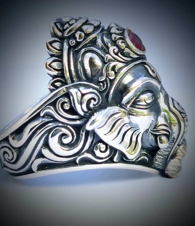 Spiritually Inspired Ganesha Ring - Artisan Crafted Sterling Silver Hindu Jewelry.