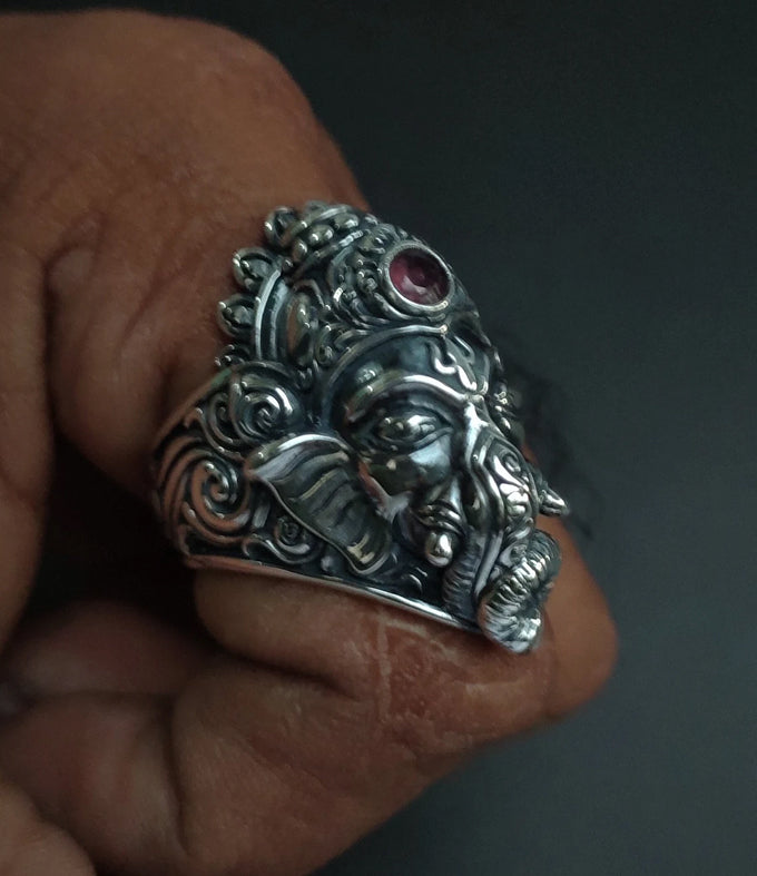 Spiritually Inspired Ganesha Ring - Artisan Crafted Sterling Silver Hindu Jewelry.